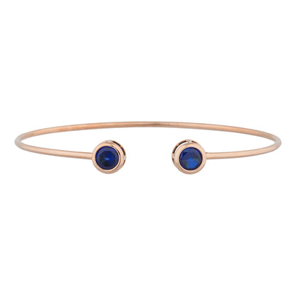 14Kt Gold Blue Sapphire Round Bezel Bangle Bracelet