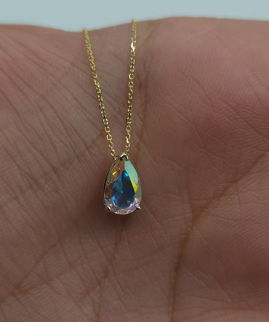 14Kt Gold Mercury Mist Mystic Topaz Teardrop Pendant Necklace