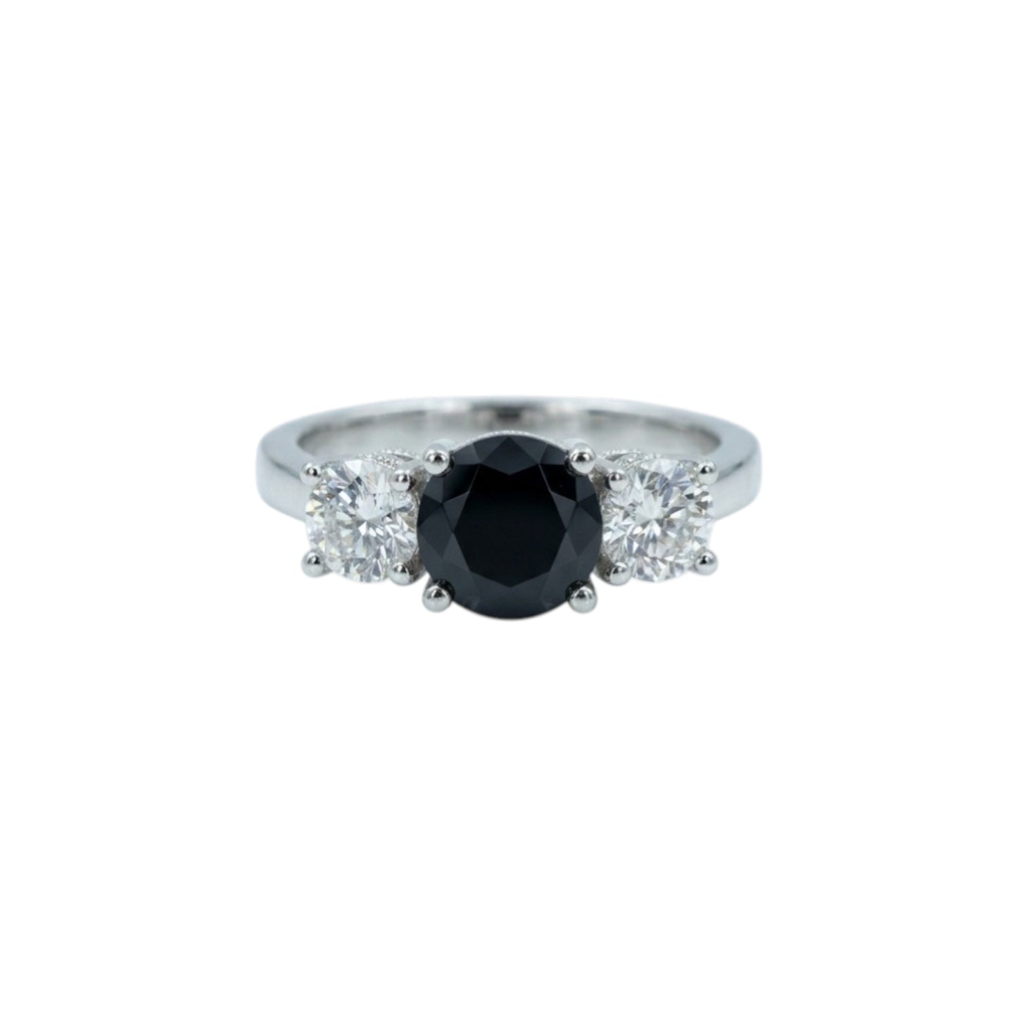 Natural Black Onyx & 1Ct Lab Grown Diamond Round ring .925 Sterling Silver