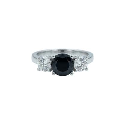 Natural Black Onyx & 1Ct Lab Grown Diamond Round ring .925 Sterling Silver