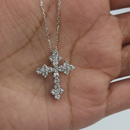14Kt Gold 1 Ct Genuine Natural Diamond Cross Pendant Necklace