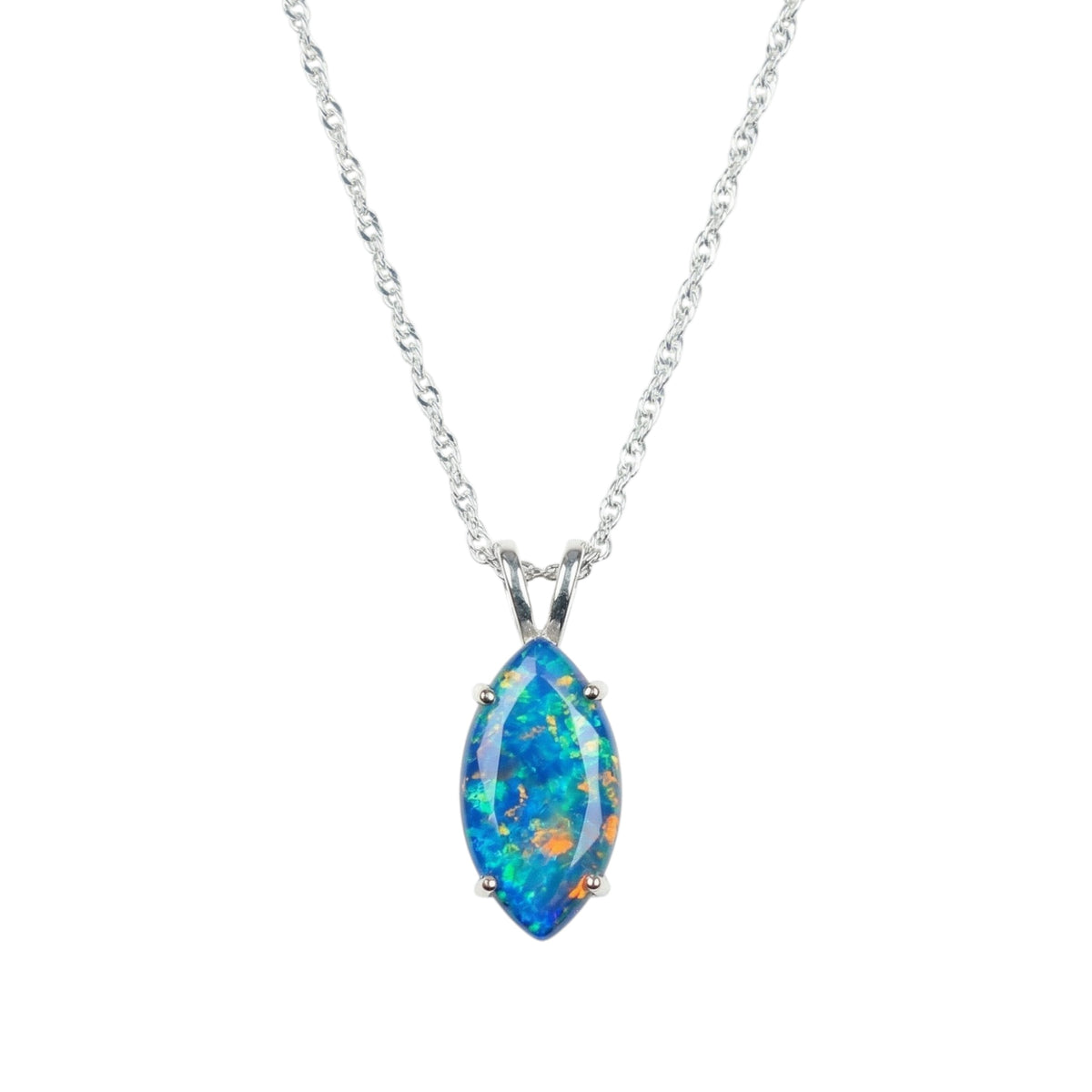 14Kt Gold Blue Opal Marquise Pendant
