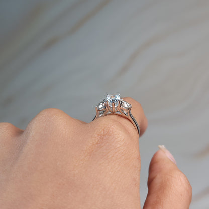 Genuine Aquamarine & Lab Grown Diamond Pear Round ring .925 Sterling Silver