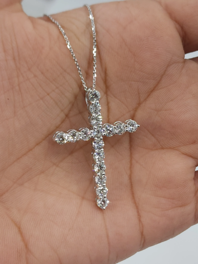 14Kt Gold 2 Ct Lab Grown Diamond Cross Pendant Necklace