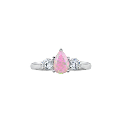 Created Pink Opal & Lab Grown Diamond Pear Round ring .925 Sterling Silver