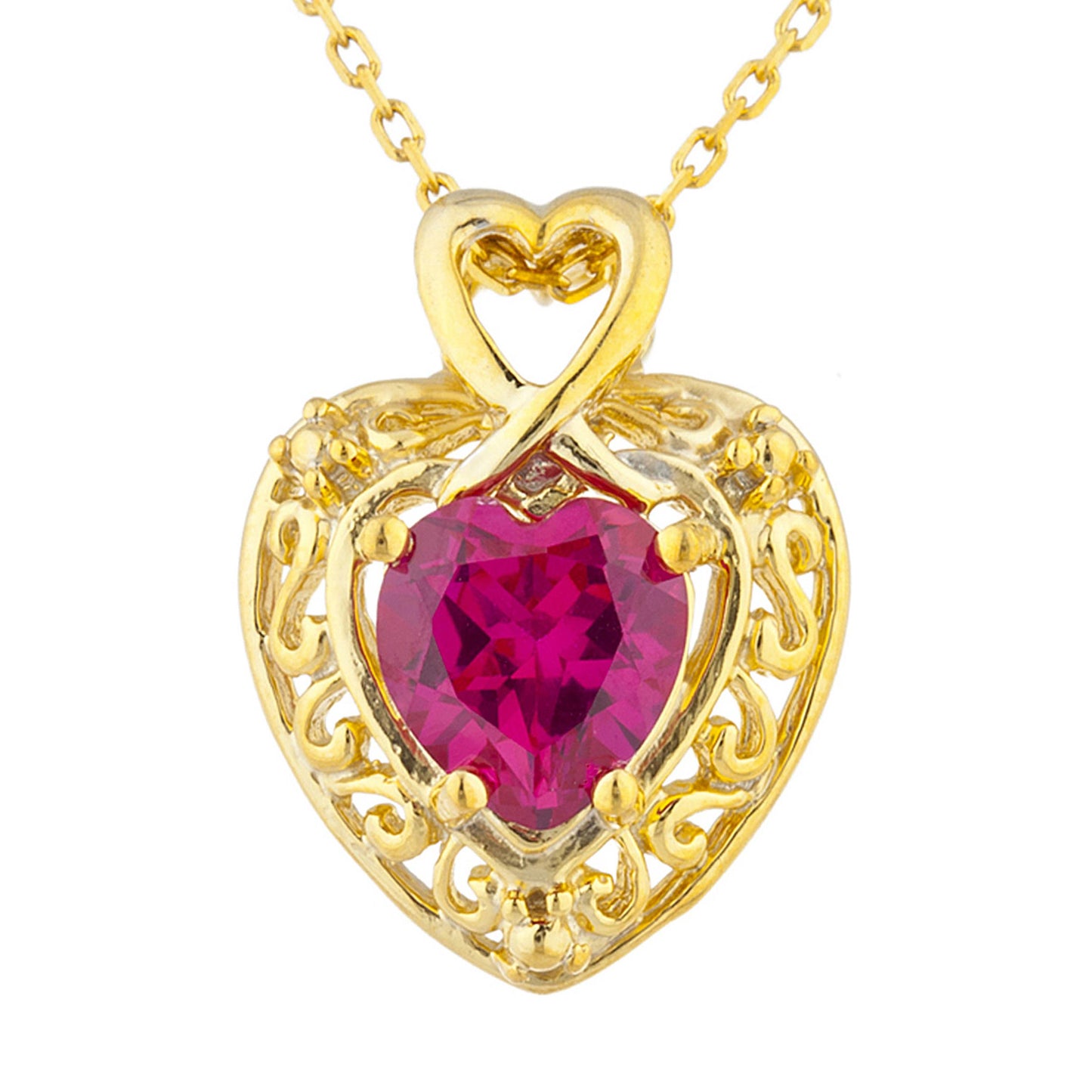 14Kt Gold Created Ruby Heart Design Pendant Necklace