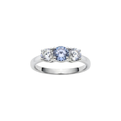 Created Natural Aquamarine & Lab Grown Diamond Round ring .925 Sterling Silver