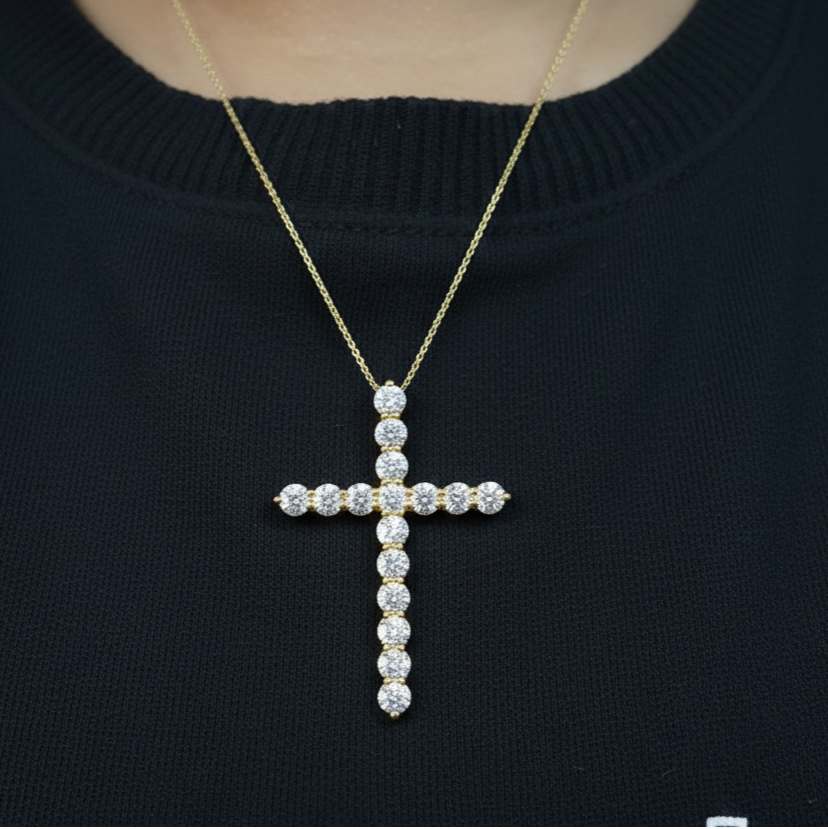 14Kt Gold 2 Ct Lab Grown Diamond Cross Pendant Necklace