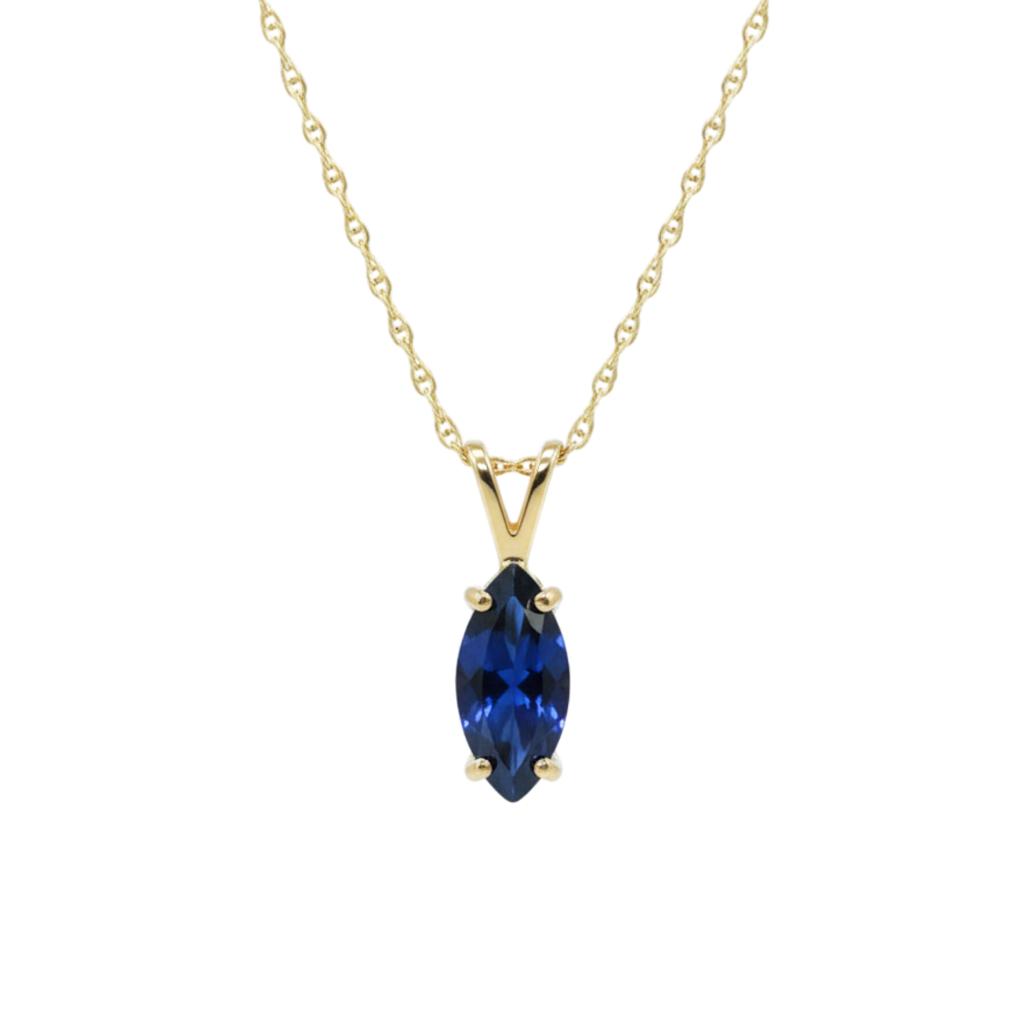 14Kt Gold Blue Sapphire Marquise Pendant