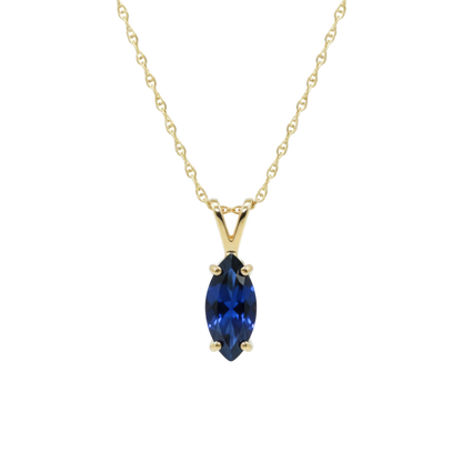 14Kt Gold Blue Sapphire Marquise Pendant