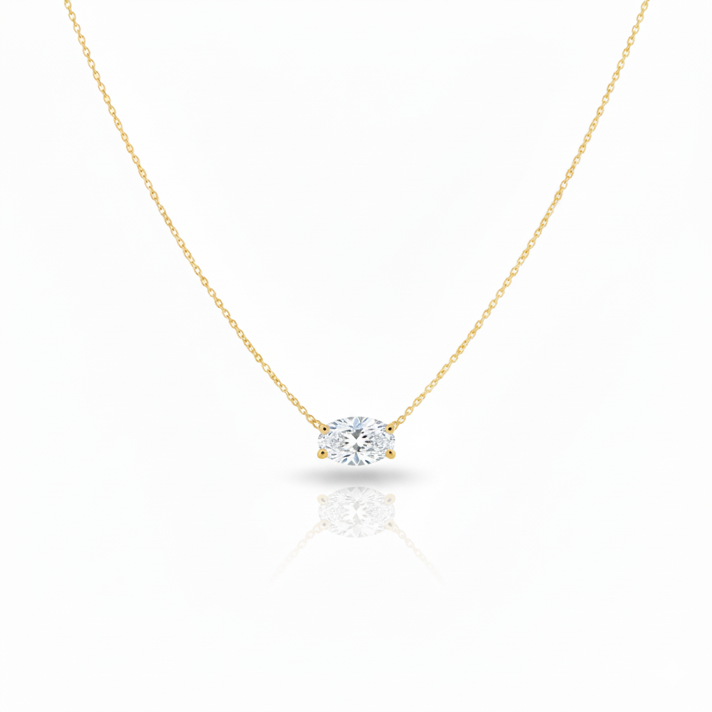 14Kt Gold 1 Ct Lab Grown Oval Diamond Solitaire Pendant