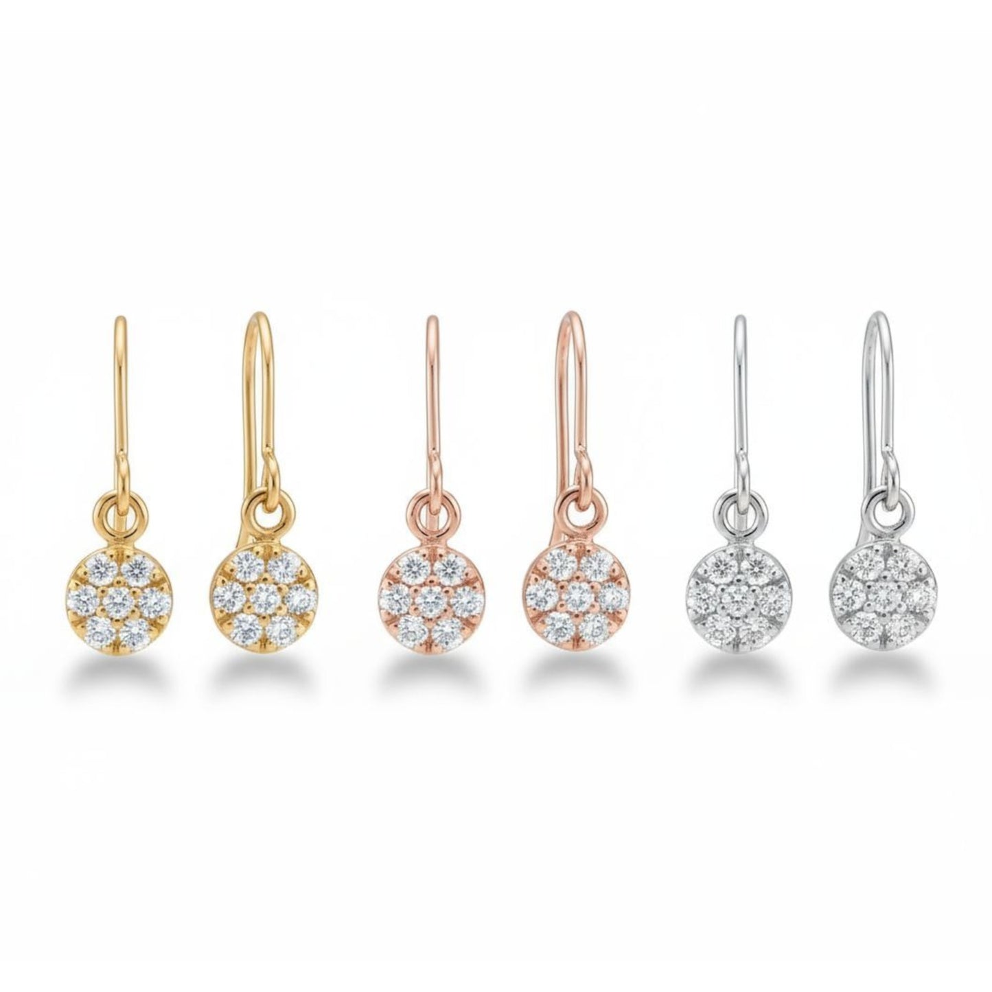 14Kt Gold Diamond Cluster Dangle Earrings