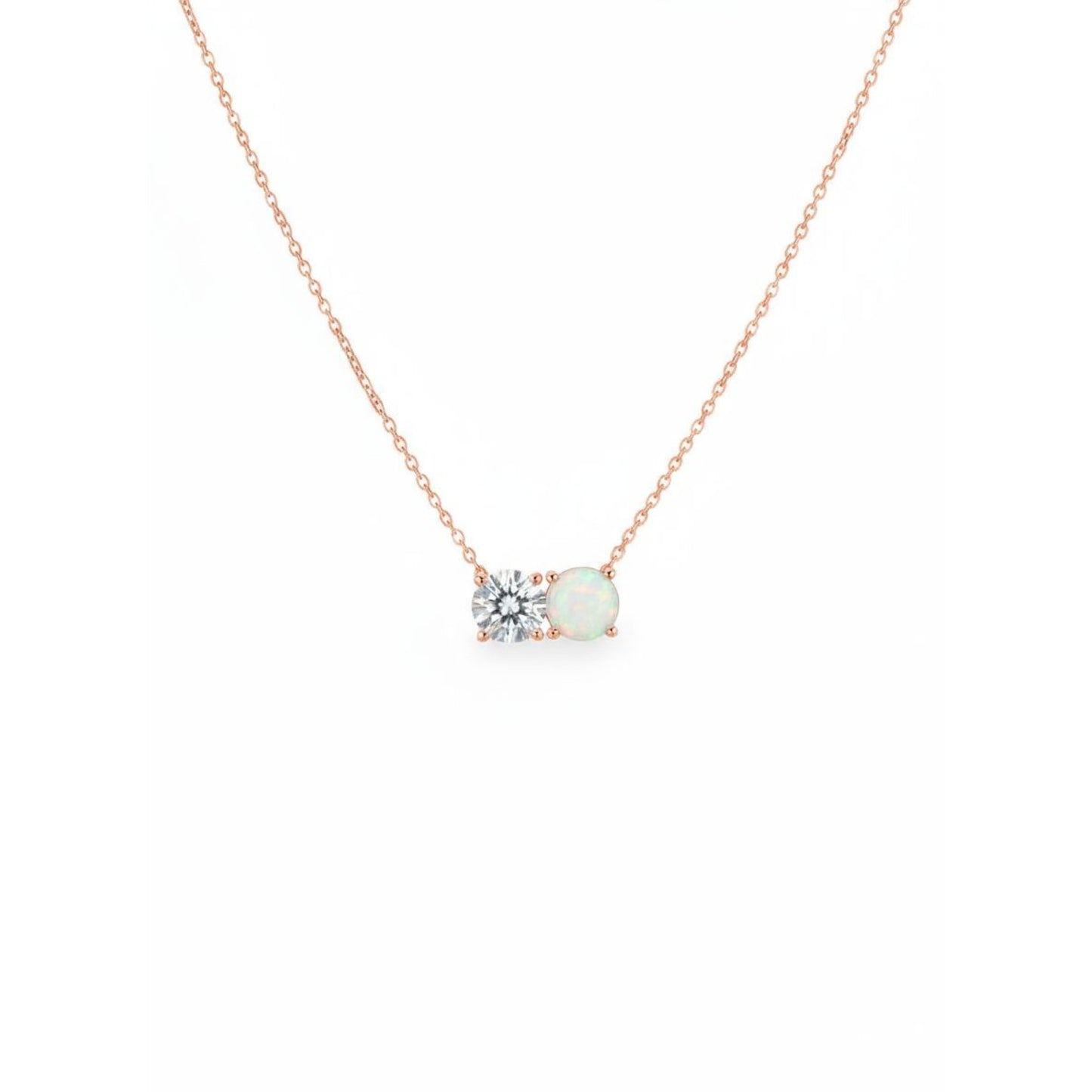 14Kt Gold 2 Stone 0.50Ct Lab Grown Diamond and Opal Round Pendant