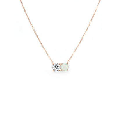 14Kt Gold 2 Stone 0.50Ct Lab Grown Diamond and Opal Round Pendant