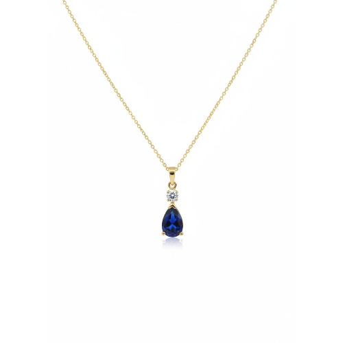 14Kt Gold Blue Sapphire Teardrop & Lab Grown Diamond Pendant