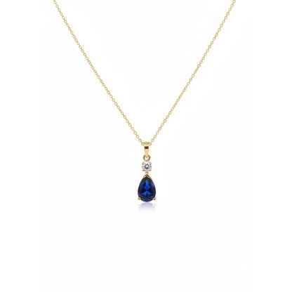 14Kt Gold Blue Sapphire Teardrop & Lab Grown Diamond Pendant