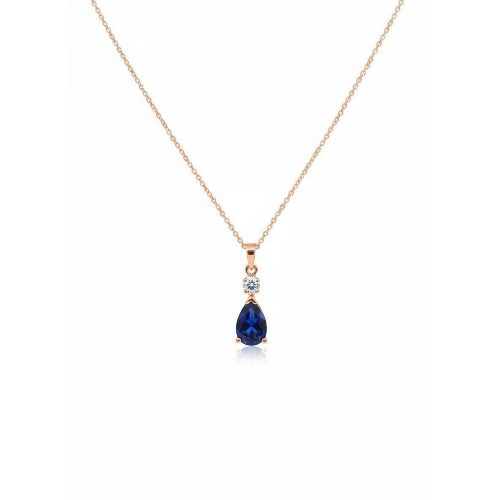14Kt Gold Blue Sapphire Teardrop & Lab Grown Diamond Pendant