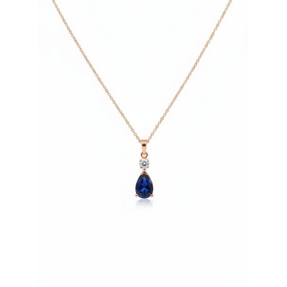 14Kt Gold Blue Sapphire Teardrop & Lab Grown Diamond Pendant