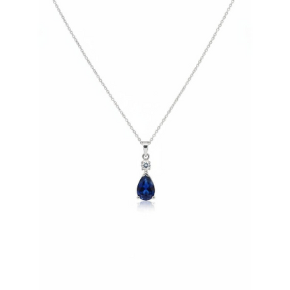 14Kt Gold Blue Sapphire Teardrop & Lab Grown Diamond Pendant