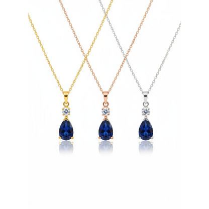 14Kt Gold Blue Sapphire Teardrop & Lab Grown Diamond Pendant
