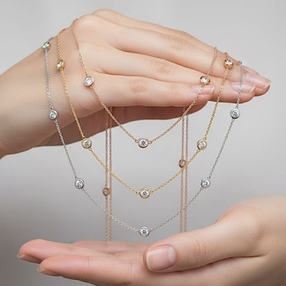 14Kt Gold 1.25 Ct Genuine Natural Diamond By the Yard Pendant Necklace