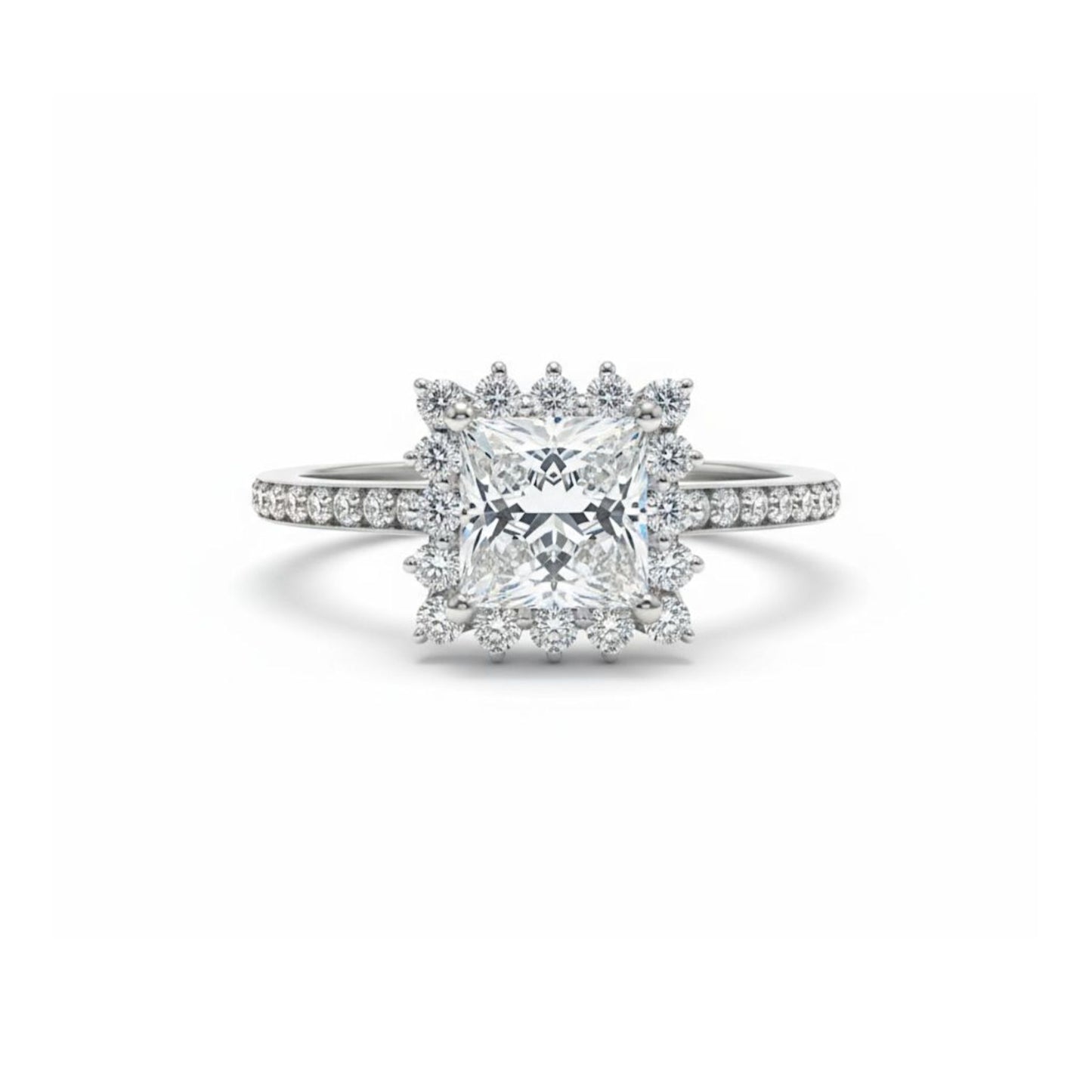 14Kt Gold 1.63 Ct Lab Grown Princess Cut Diamond Halo Engagement Ring