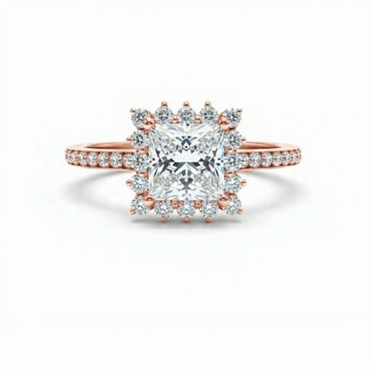 14Kt Gold 1.63 Ct Lab Grown Princess Cut Diamond Halo Engagement Ring