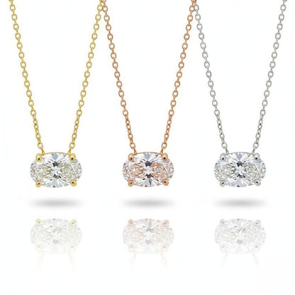 14Kt Gold 1 Ct Lab Grown Oval Diamond Solitaire Pendant