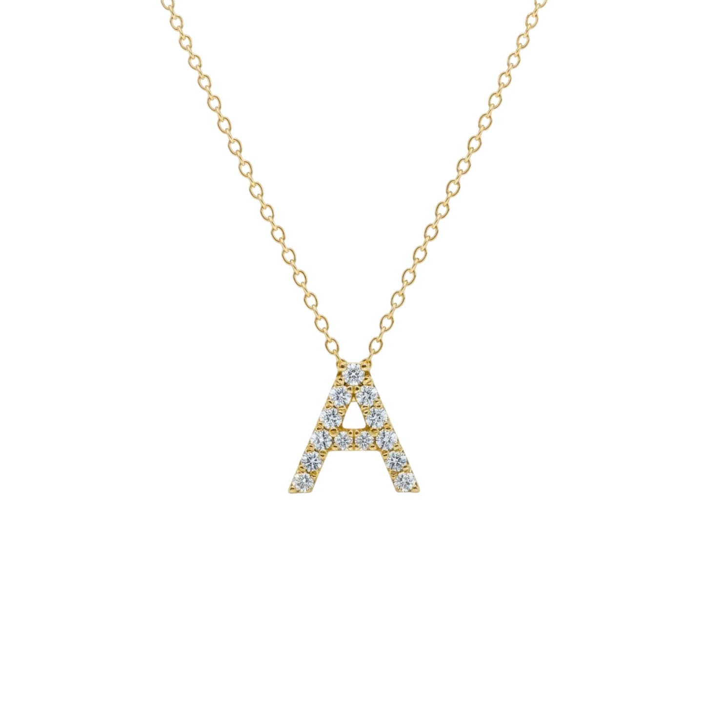 14Kt Gold Initial Letter Diamond Pendant Necklace