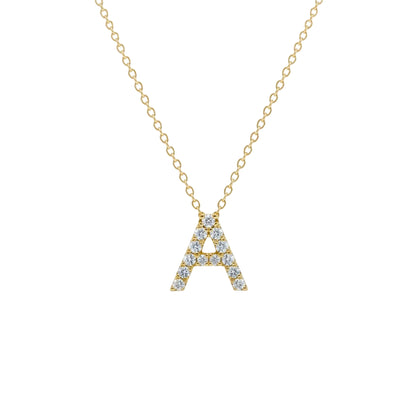14Kt Gold Initial Letter Diamond Pendant Necklace