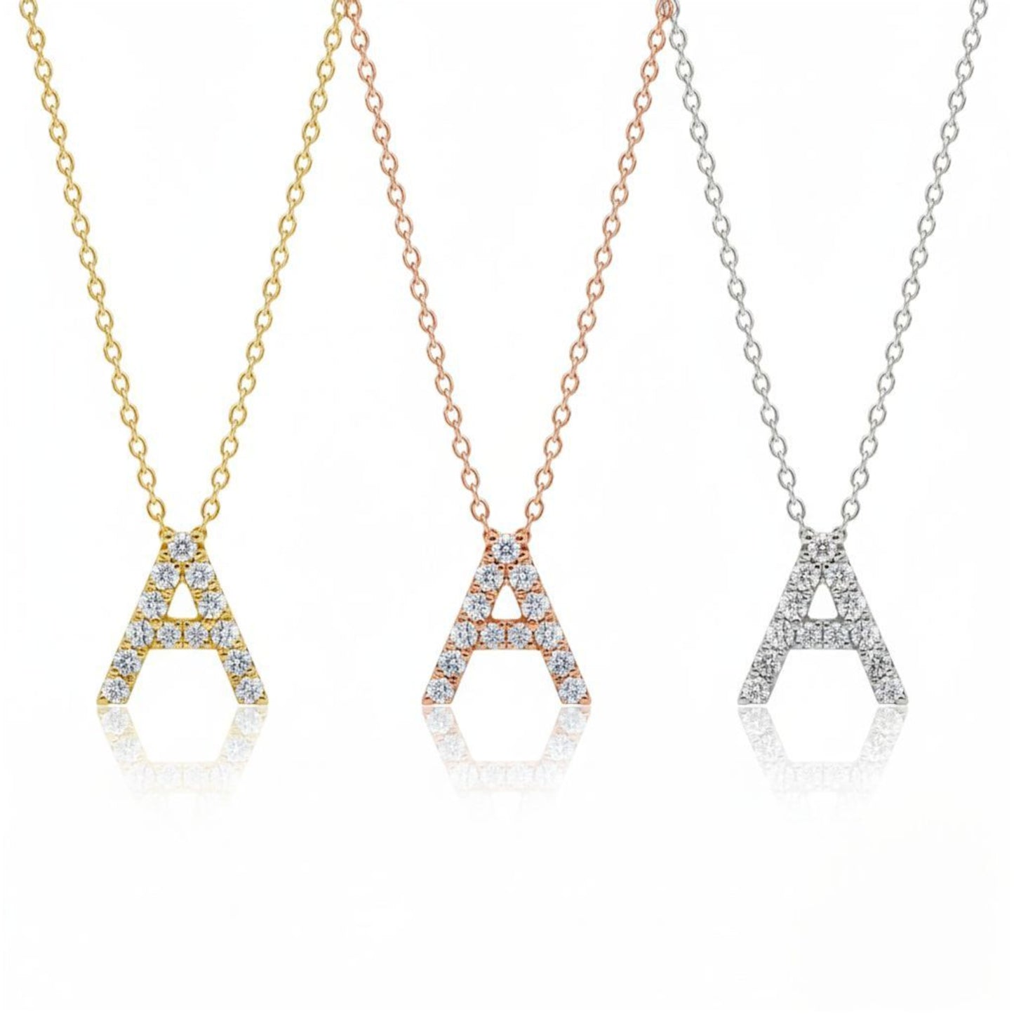 14Kt Gold Initial Letter Diamond Pendant Necklace