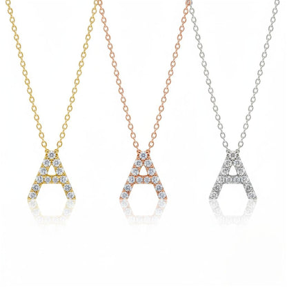 14Kt Gold Initial Letter Diamond Pendant Necklace