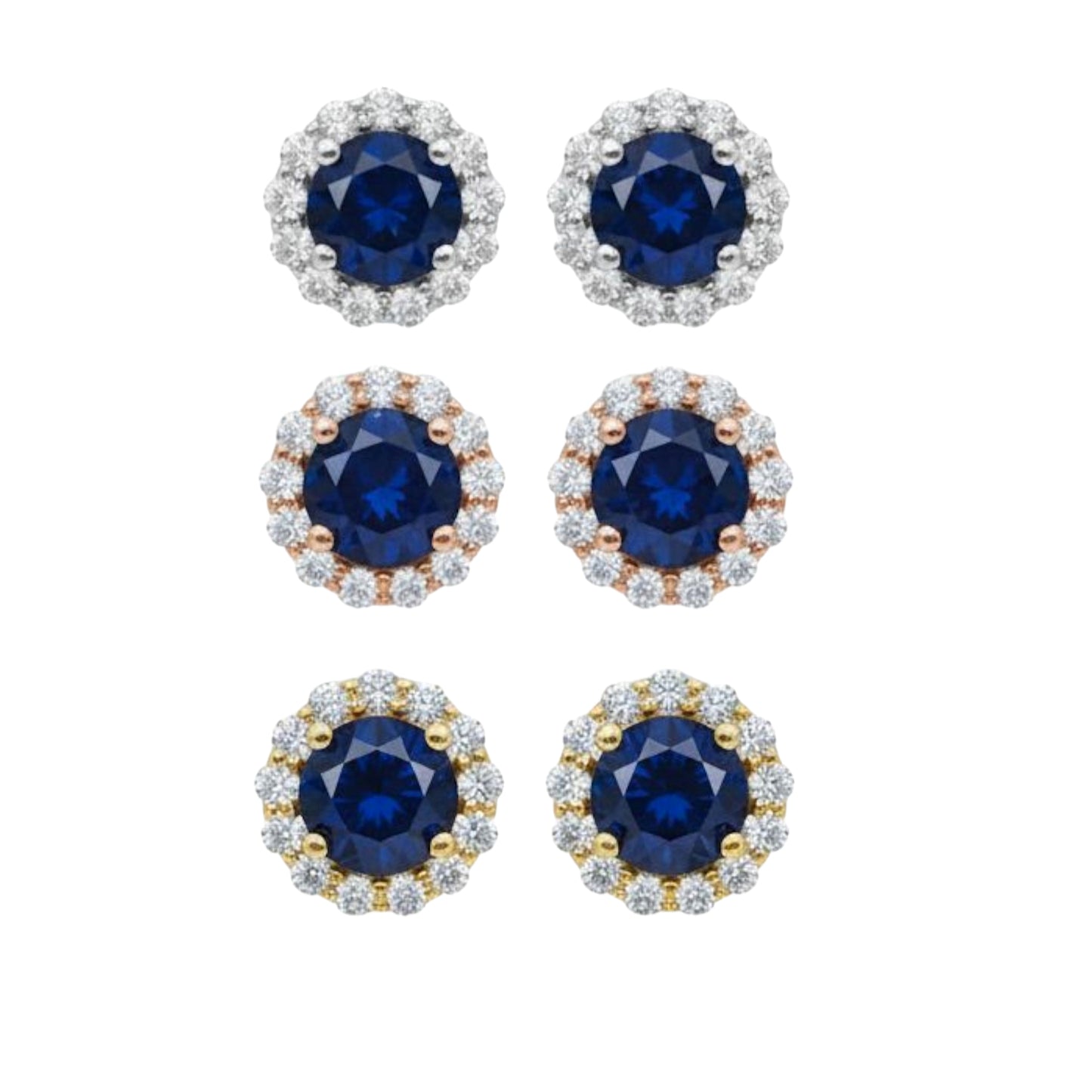 14Kt White Gold Blue Sapphire & Diamond Round Stud Earrings