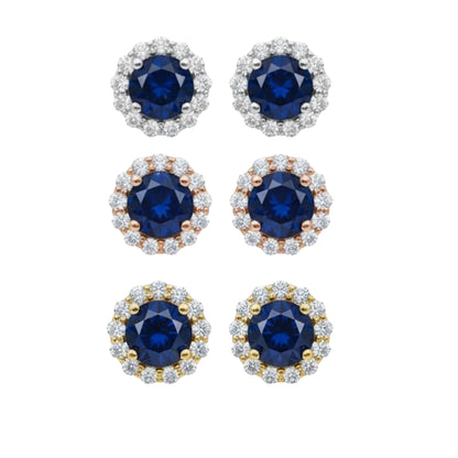 14Kt White Gold Blue Sapphire & Diamond Round Stud Earrings