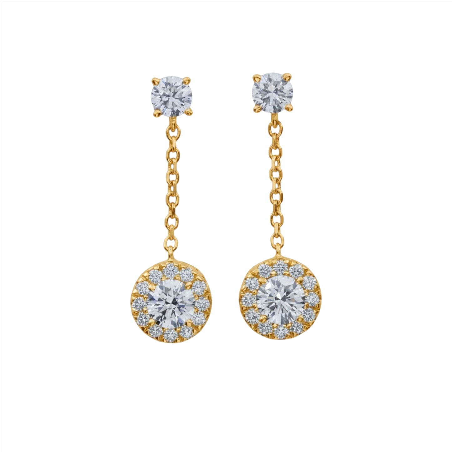 14Kt Gold 1.96 Ct Lab Grown Halo Dangle Stud Diamond Earrings