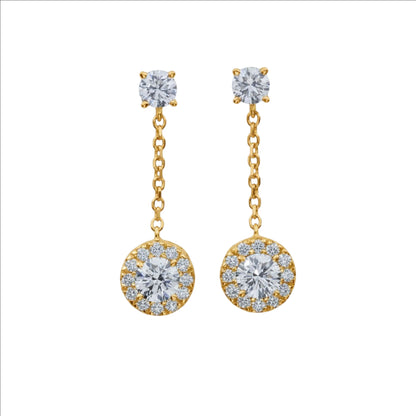 14Kt Gold 1.96 Ct Lab Grown Halo Dangle Stud Diamond Earrings