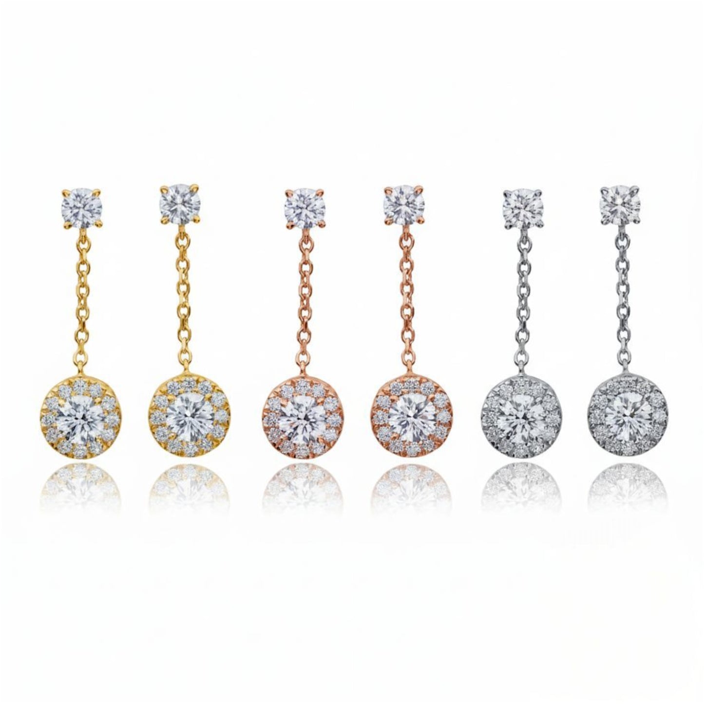 14Kt Gold 1.96 Ct Lab Grown Halo Dangle Stud Diamond Earrings