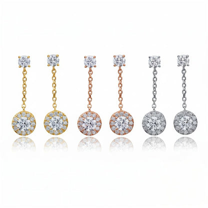 14Kt Gold 1.96 Ct Lab Grown Halo Dangle Stud Diamond Earrings