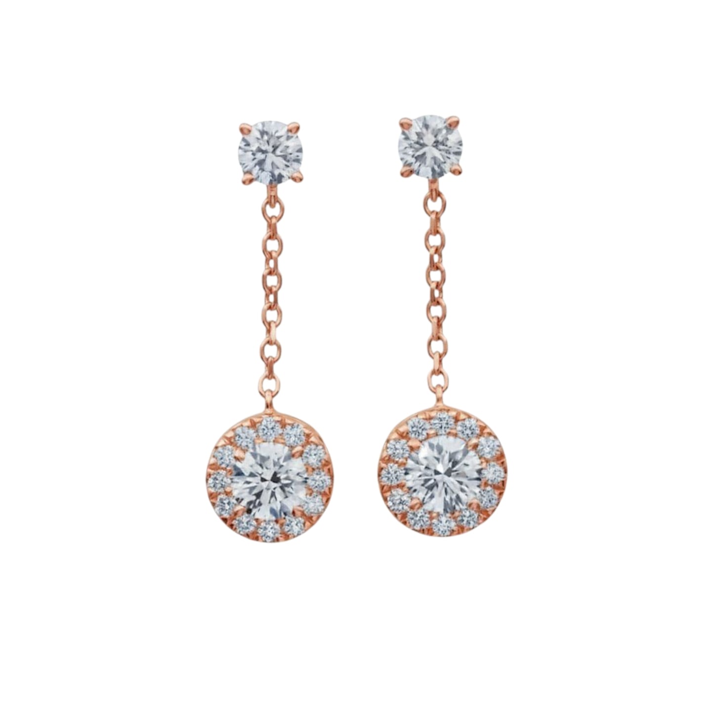 14Kt Gold 1.96 Ct Lab Grown Halo Dangle Stud Diamond Earrings