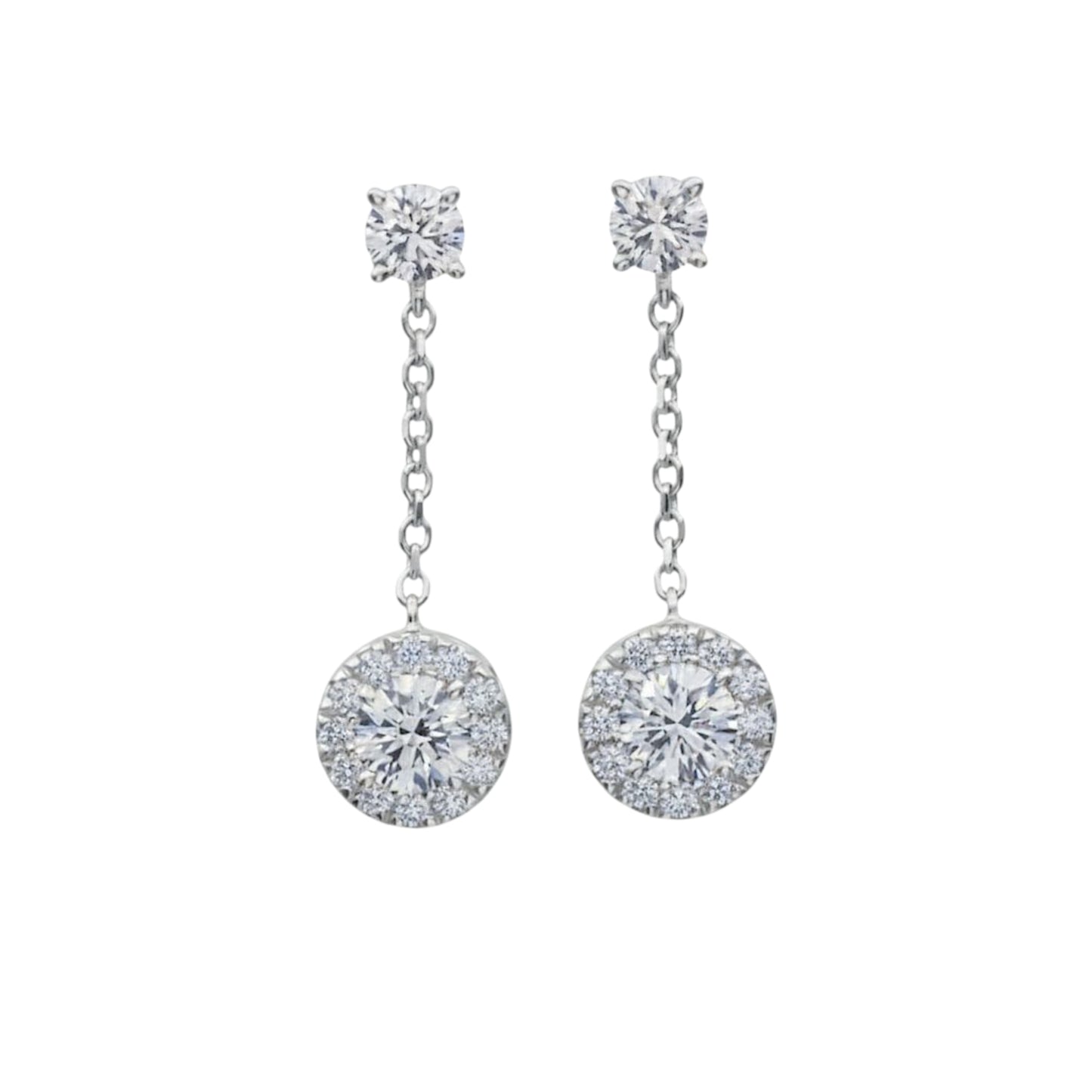 14Kt Gold 1.96 Ct Lab Grown Halo Dangle Stud Diamond Earrings