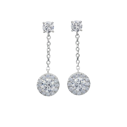 14Kt Gold 1.96 Ct Lab Grown Halo Dangle Stud Diamond Earrings