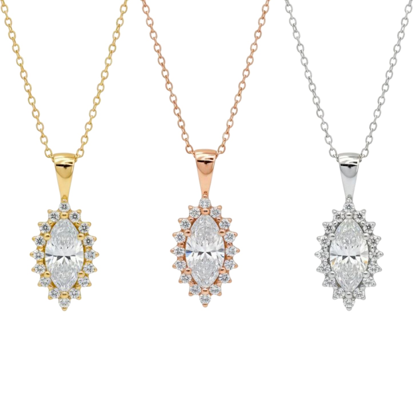 14K Gold 1.04 Ct Lab Grown Diamond Marquise Solitaire Pendant Necklace
