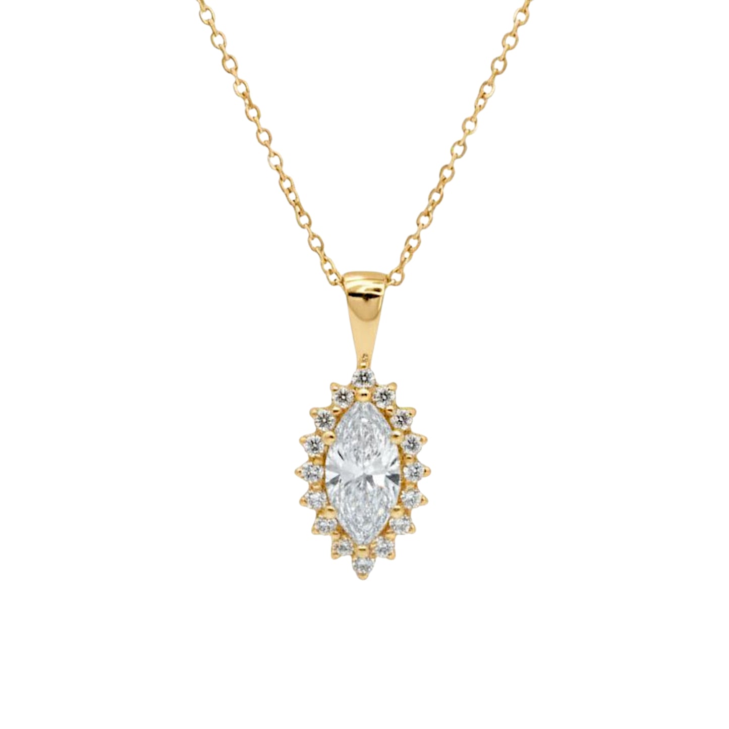 14K Gold 1.04 Ct Lab Grown Diamond Marquise Solitaire Pendant Necklace
