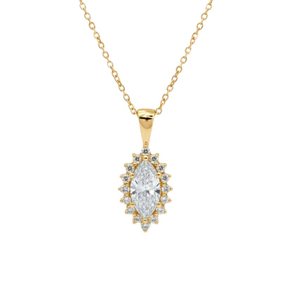 14K Gold 1.04 Ct Lab Grown Diamond Marquise Solitaire Pendant Necklace
