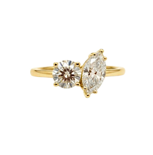14Kt Gold 1.65 Ct Lab Grown Diamond Marquise & Round 2 Stone Ring