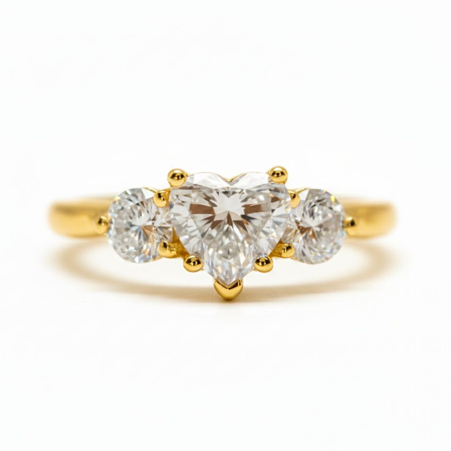 14K Gold Lab Grown 1.60 Ct 3 Stone Heart Diamond Ring