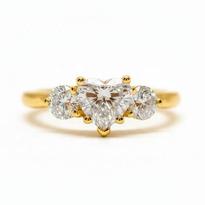 14K Gold Lab Grown 1.60 Ct 3 Stone Heart Diamond Ring