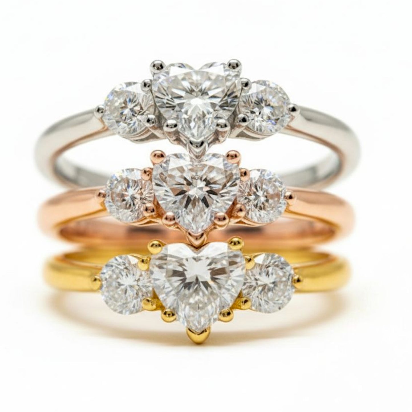 14K Gold Lab Grown 1.60 Ct 3 Stone Heart Diamond Ring