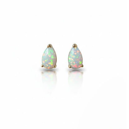 14Kt Gold Opal Teardrop October Birthstone Stud Earrings