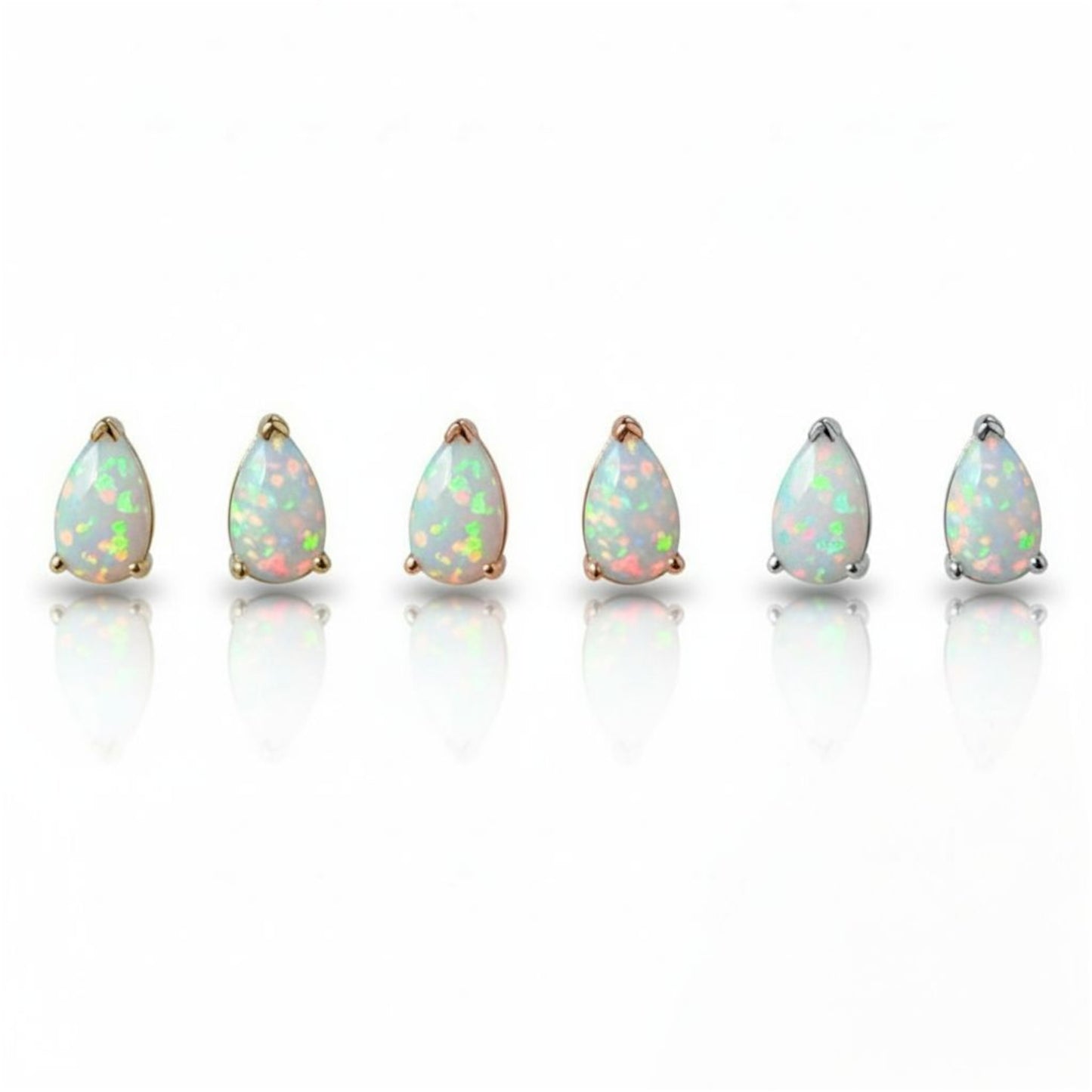 14Kt Gold Opal Teardrop October Birthstone Stud Earrings